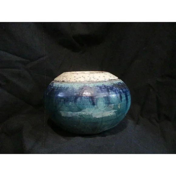 Raku, Blue clay pottery by Ster. Joseph baris, Volcano Art Center, Hawaii, - Picture 1 of 8